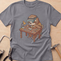Sloth Metalsmithing funny metalsmith t-shirt in Charcoal, flat lay with jeweler's tools