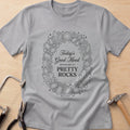 Today's Good Mood: Sponsored by Pretty Rocks rockhound t-shirt in Sport Grey, flat lay with jeweler's tools